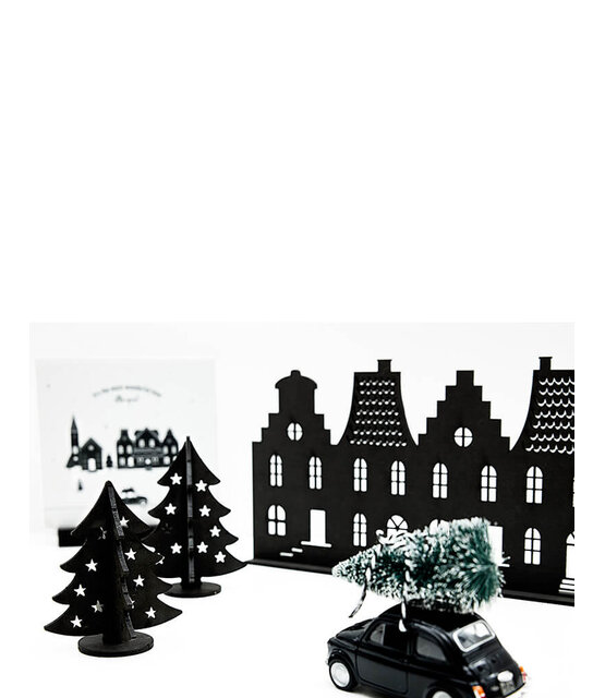 Houten kerst set (bij grachtenpandjes) 2 kerstboompjes