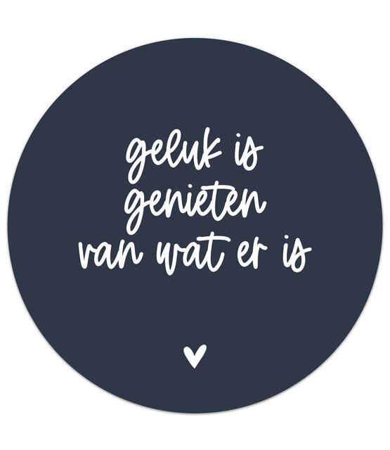 Muurcirkel donkerblauw met tekst 'Geluk is genieten van wat er is'  30 cm - LICHT BESCHADIGD Muurcirkel donkerblauw met tekst 'Geluk is genieten van wat er is'  30 cm - LICHT BESCHADIGD