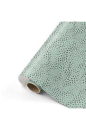 Rol cadeaupapier - groen met zwarte dots