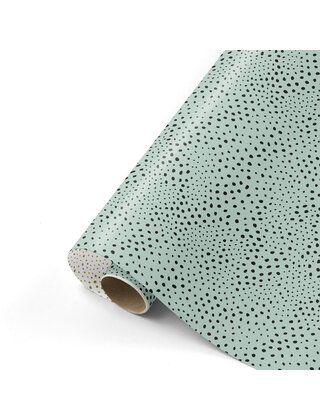 Rol cadeaupapier - groen met zwarte dots