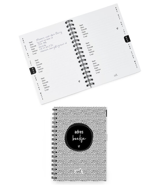 Adresboekje met zwart-wit design – Handige ringband - voor contactgegevens en adressen | Zoedt