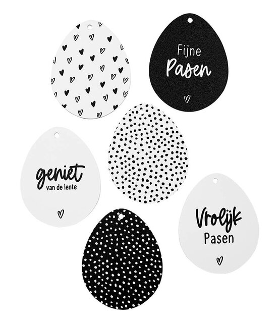 Set van 6 paashangers - zwart wit