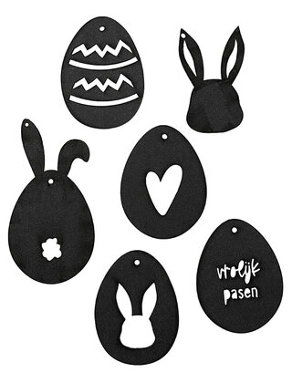 Set van 6 paashangers - zwart hout