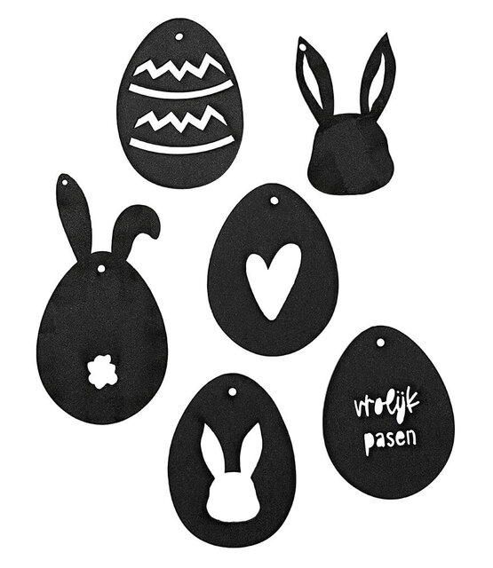 Set van 6 paashangers - zwart hout
