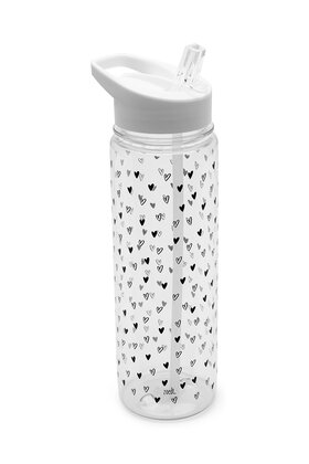 Drinkfles met rietje wit - transparant met hartjes patroon