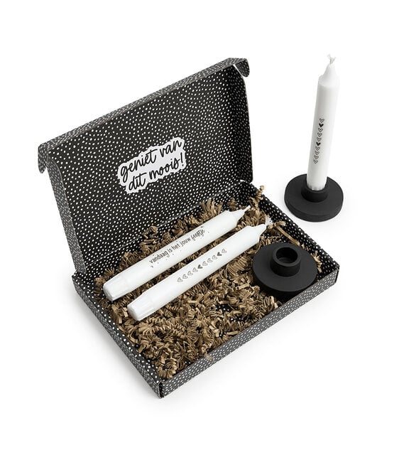 Brievenbus cadeau – kaarsenset met kandelaartje en tekst | Vandaag is het jouw feestje – mooi verpakt cadeautje per post