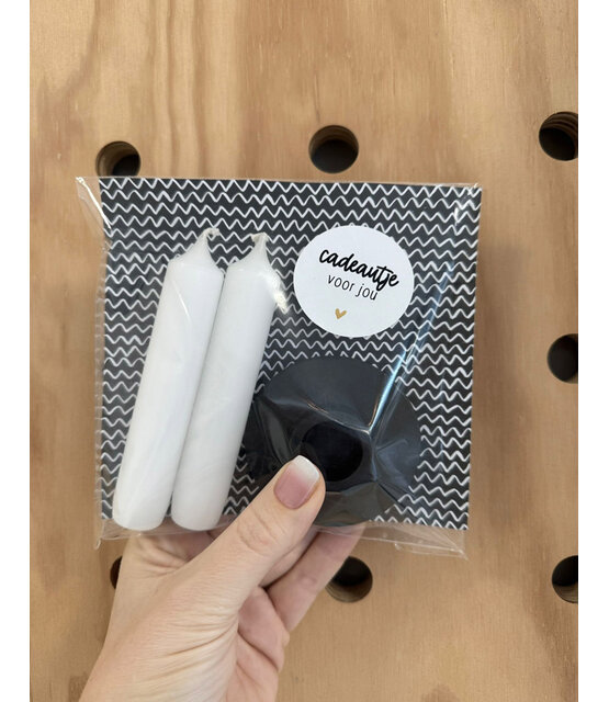 Mini-kaarsenset met kandelaartje – Set van 2 kaarsjes (zwart) | Sfeervol & ideaal als cadeau