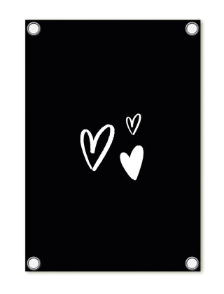 Tuinposter - zwart met hartjes
