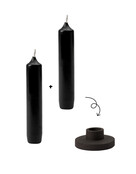 Mini-kaarsenset met kandelaartje – Set van 2 kaarsjes (zwart) | Sfeervol & ideaal als cadeau