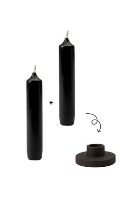 Mini-kaarsenset met kandelaartje – zwart