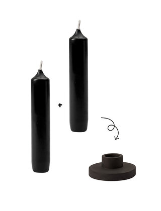 Mini-kaarsenset met kandelaartje – zwart