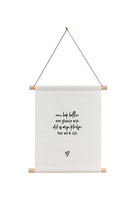 Textielposter wit met gedichtje  'Hier wil ik zijn..'