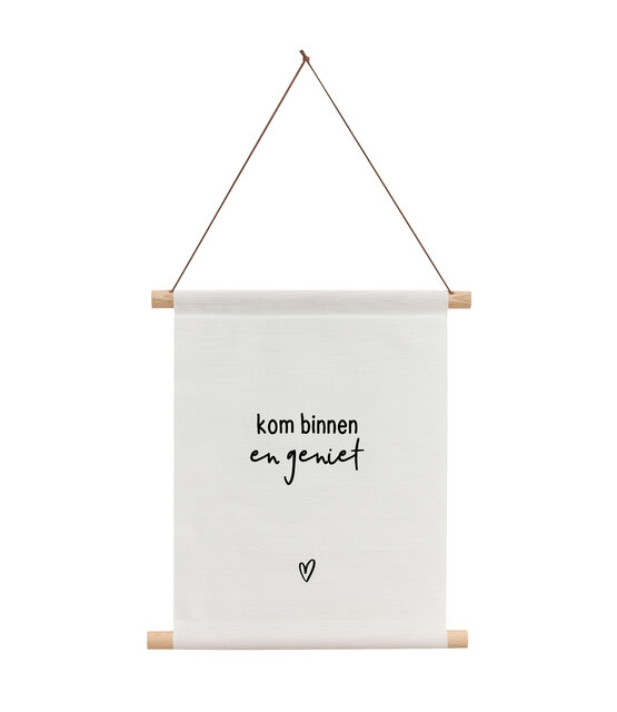 Textielposter wit met tekst 'Kom binnen en geniet' - 30x40cm Textielposter wit met tekst 'Kom binnen en geniet' - 30x40cm