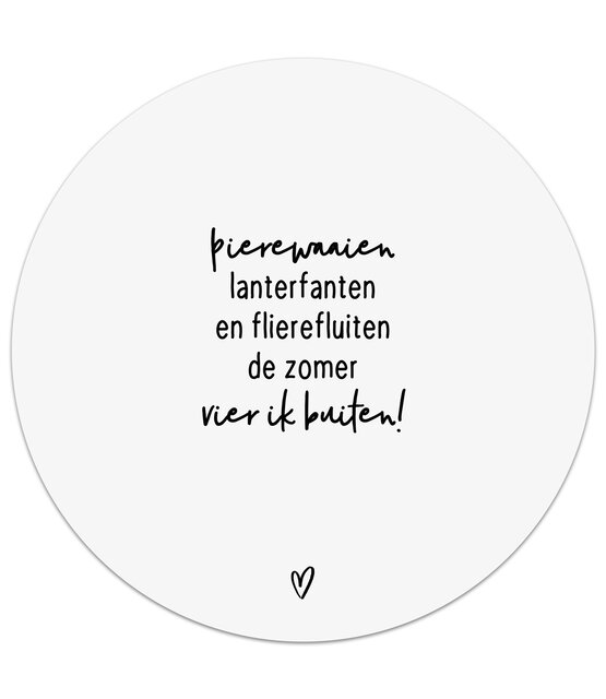 Witte tuincirkel/muurcirkel met gedicht - 'De zomer vier ik buiten' perfect als wanddecoratie voor buiten en binnen