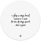 Witte tuincirkel/muurcirkel met gedicht - 'Een glas in mijn hand...' perfect als wanddecoratie voor buiten en binnen