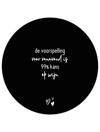 Tuincirkel (buiten) zwart met tekst - De voorspelling voor vanavond is 99% kans op wijn