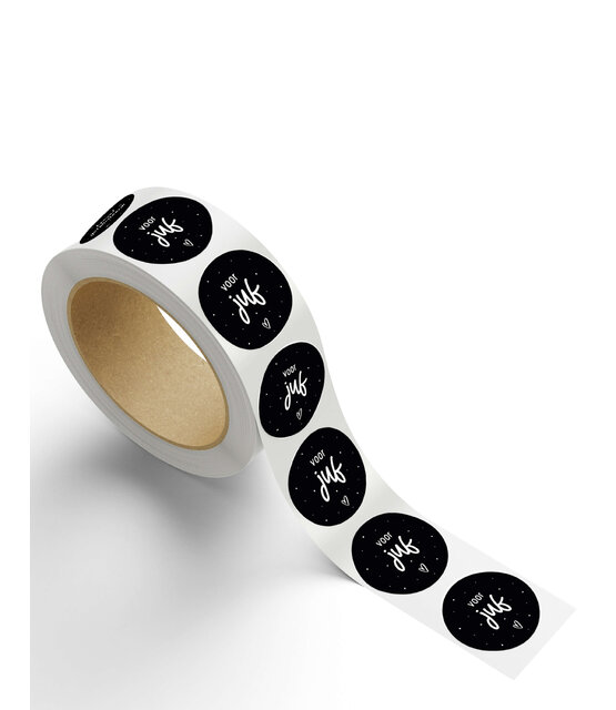 Rol stickers 'Voor juf' - zwart wit - 4,5cm