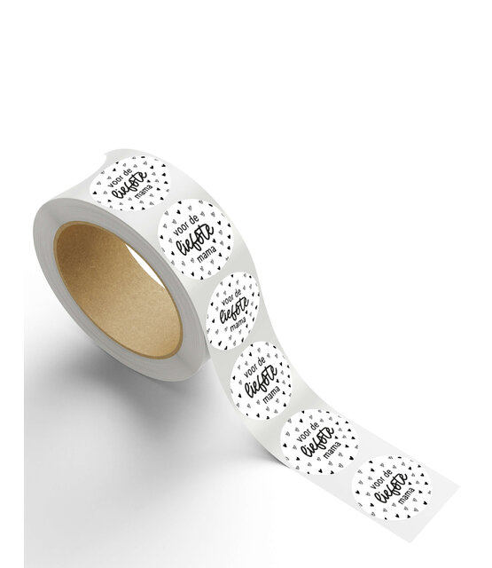 Rol stickers 'Voor de liefste mama' - zwart wit - 4,5cm Rol stickers 'Voor de liefste mama' - zwart wit - 4,5cm