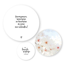Set van 3 tuincirkels – Wit met tekst en foto bloesem