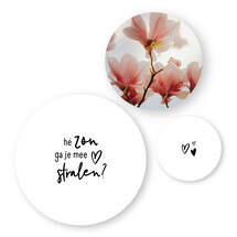 Set van 3 tuincirkels – Wit met tekst en foto magnolia
