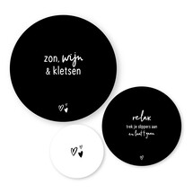 Set van 3 tuincirkels – Zwart wit met tekst en hartjes