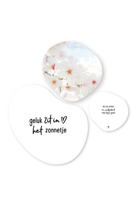 Set van 3 organische tuincirkels –Wit met tekstjes en foto bloesem