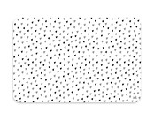 Placemat van wit vinyl met zwart hartjes patroon – een stijlvolle en praktische toevoeging aan jouw eettafel