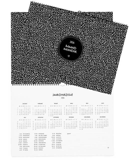 Maandkalender 2026 A3 – stijlvolle zwart-wit kalender van Zoedt