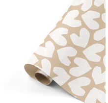 Rol cadeaupapier kraft met witte harten 50x300cm