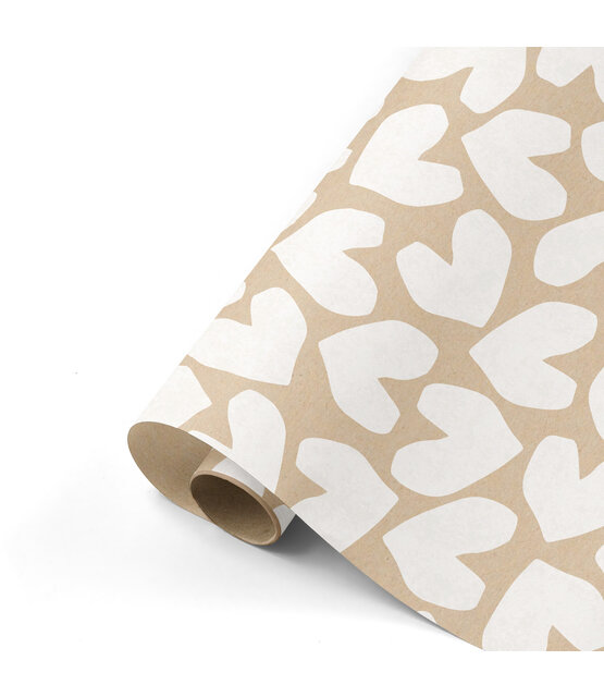 Rol cadeaupapier kraft met witte harten 50x300cm