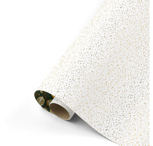 Rol cadeaupapier wit met gouden dots en sterren 50x300cm