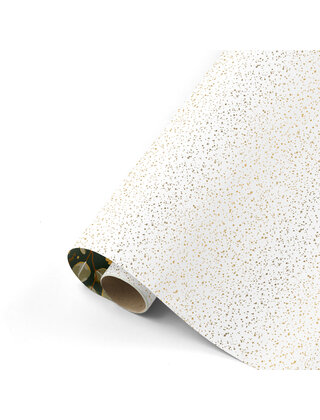 Rol cadeaupapier wit met gouden dots en sterren