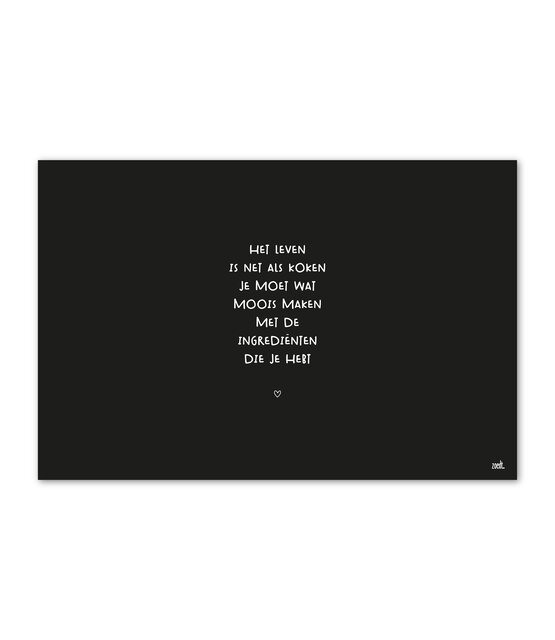 Inductiebeschermer voor inductieplaat – zwart met tekst 'Het leven is net als koken...'  – bescherming & decoratie