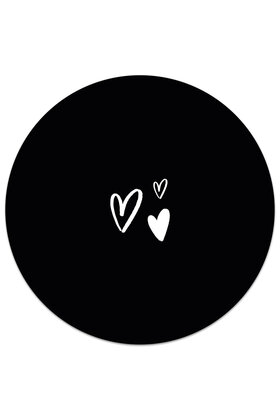 Muurcirkel (binnen) zwart met hartjes - 3 formaten