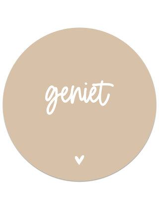 Muurcirkel (binnen) zand met tekst 'Geniet' - 3 formaten