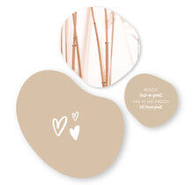 Set van 3 organische muurcirkels zand met tekstjes en riet – Unieke wanddecoratie voor binnen (20, 30 en 40 cm)