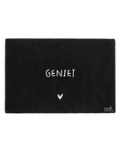 Deurmat zwart 40x60 cm – met tekst ‘Geniet’ — sfeervolle schoonloopmat met anti-slip | Zoedt