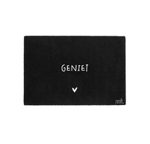 Deurmat zwart 40x60 cm – met tekst ‘Geniet’ — sfeervolle schoonloopmat met anti-slip | Zoedt