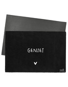 Deurmat zwart 40x60 cm – met tekst ‘Geniet’ — sfeervolle schoonloopmat met anti-slip | Zoedt