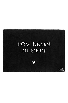 Deurmat zwart 40x60 cm – met tekst 'Kom binnen en geniet' | Zoedt
