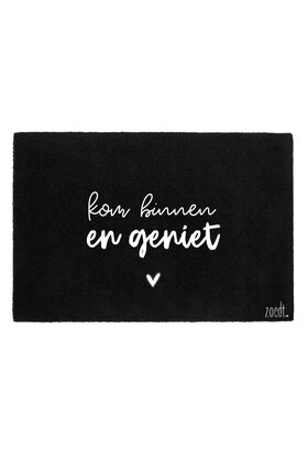 Deurmat zwart 60x80cm - met tekst 'Kom binnen en geniet' | Zoedt
