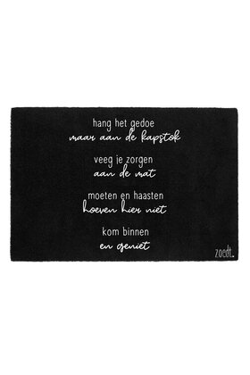 Deurmat zwart 60x80 - met gedicht 'Kom binnen en geniet' | Zoedt