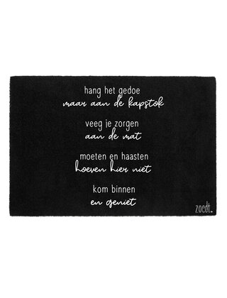 Deurmat zwart 60x80 - met gedicht 'Kom binnen en geniet' | Zoedt