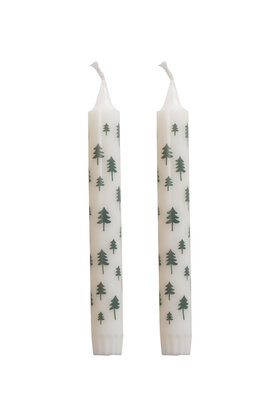 Set van 2 dinerkaarsen - kerstbomen groen