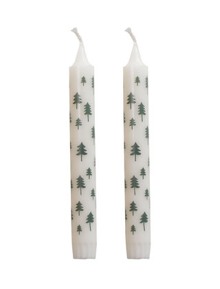 Set van 2 dinerkaarsen - kerstbomen groen