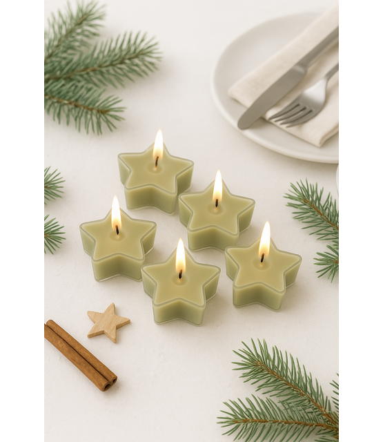 Set van 5 ster waxinelichtjes - groen