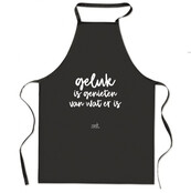 Keukenschort met tekst 'Geluk is genieten van wat er is' - LICHT BESCHADIGD