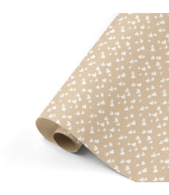 Rol cadeaupapier - kraft met witte hartjes 50x300cm