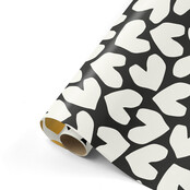 Rol cadeaupapier zwart met witte harten 50x300cm
