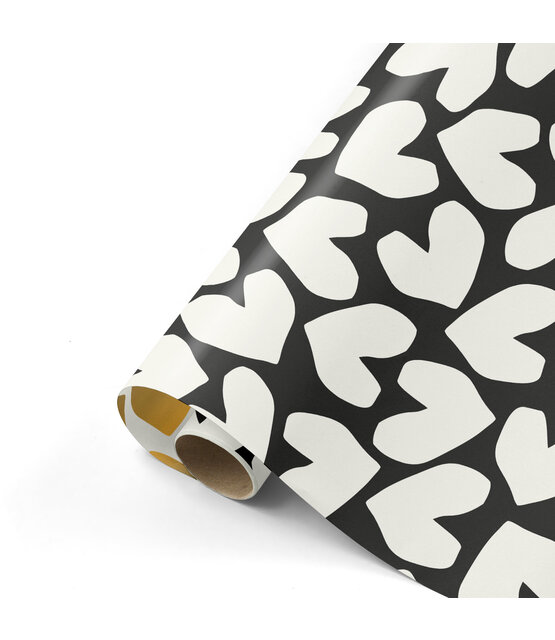 Rol cadeaupapier zwart met witte harten 50x300cm